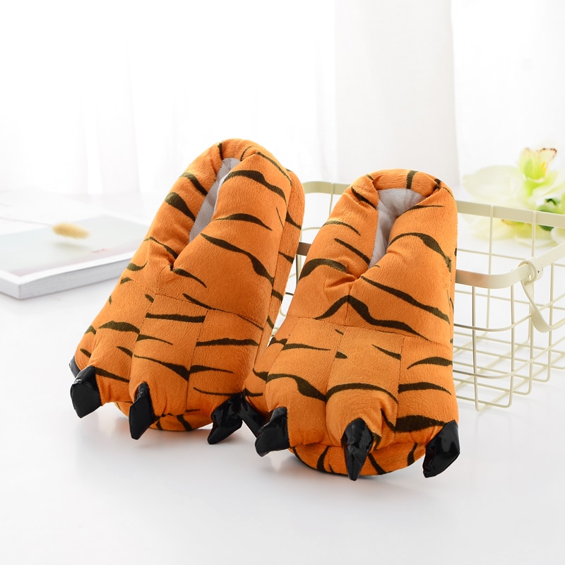 Soft Tiger Paw Animal Funny Slippers for Kids Homewear House Slipper Shoes Room Cotton Fabric Shoes Boys Winter Warm Shose