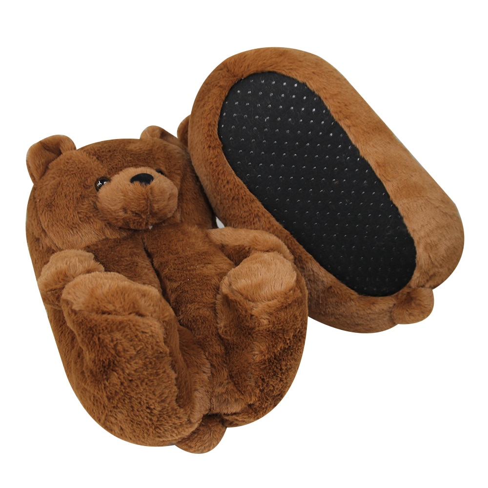Women Teddy Bear Plush Slippers Cartoon Cute Bear House Slipper Winter Warm Furry Faux Fur Slides Woman Furry Flip Flop Shoes