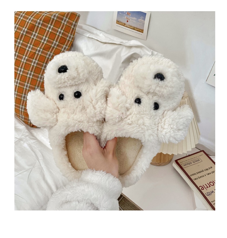New Fashion Casual Teddy Dog Couples Home Warm Cute Woman Man Slipper Winter Shoes Cartoon Fur Plush Deer Slides Pantuflas