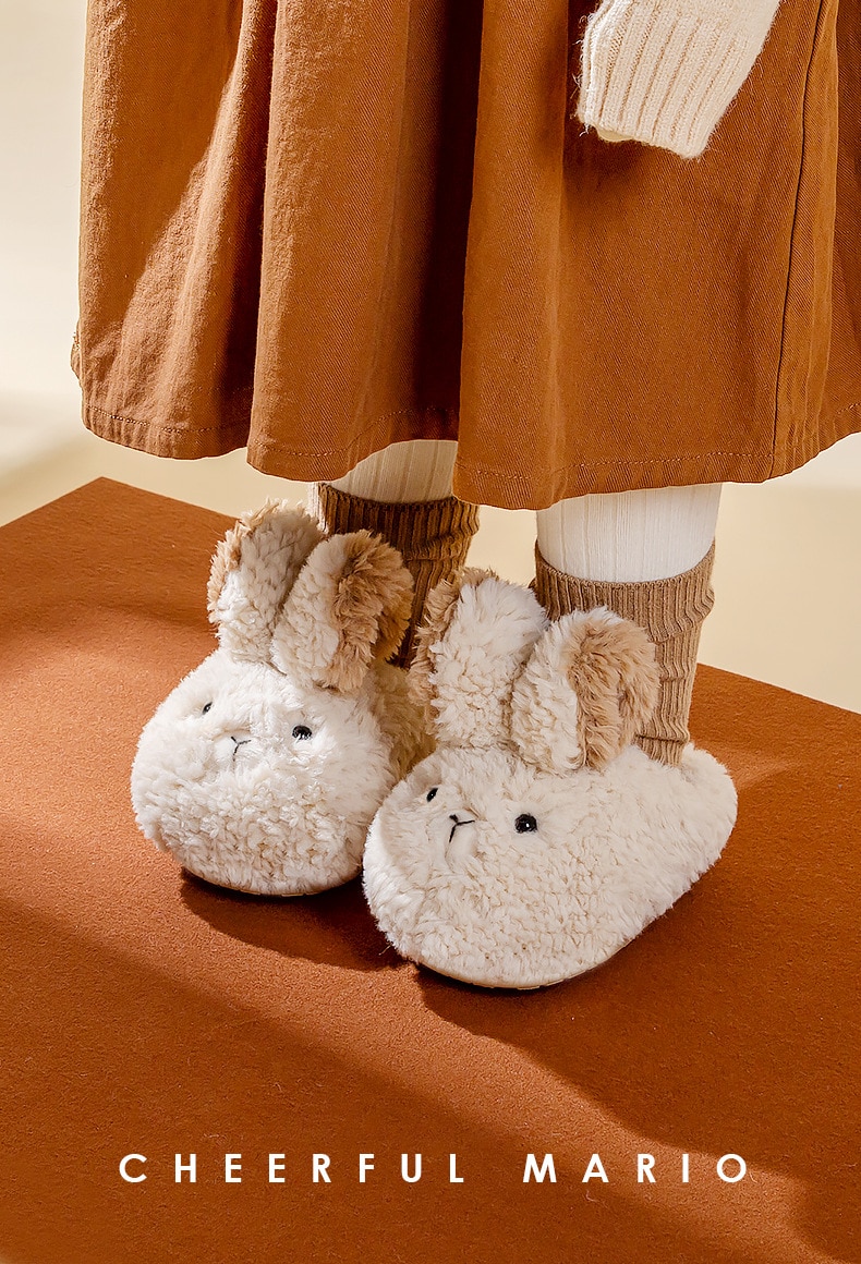 Children Home Indoor Kids Soft Anti-slip Fur Cute Slippers Autumn Warm Shoes Cartoon Plush Rabbit Home Slippers 2021 Winter