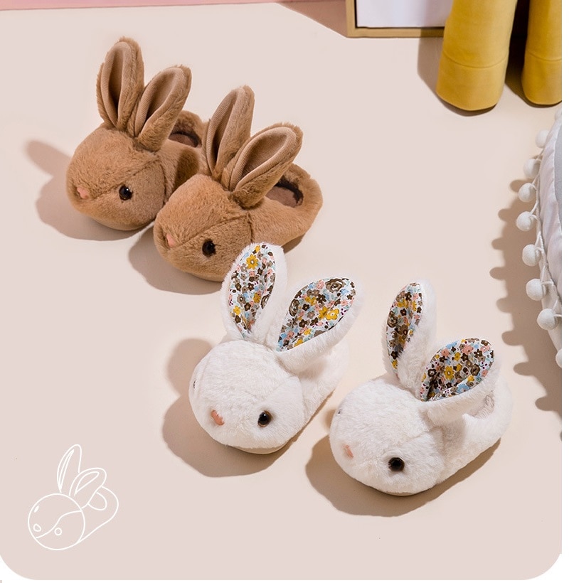 Baby Girls Cotton Slippers 2021 New Winter Children's Cute Rabbit Plush Slippers Boys Home Indoor Shoes Furry Kids Slippers