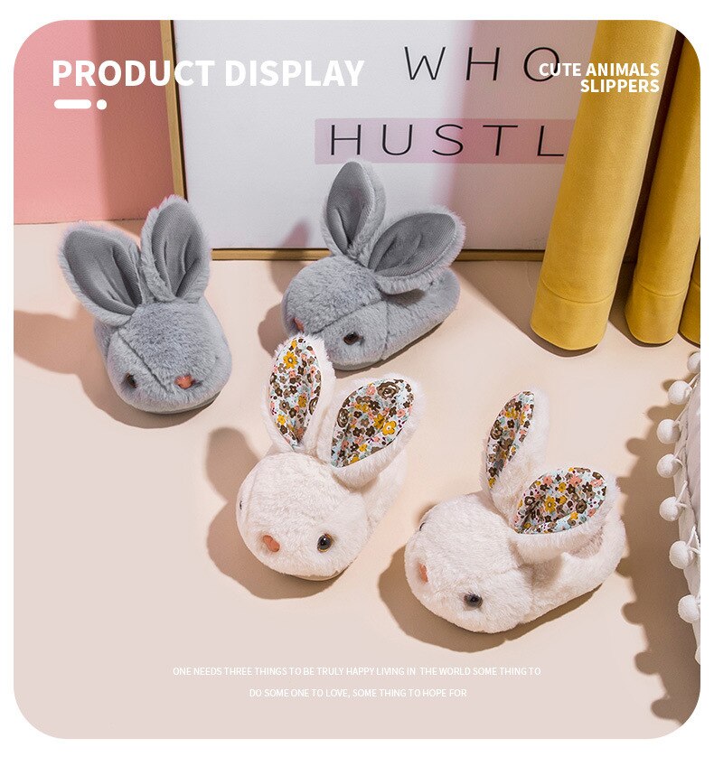 Baby Girls Cotton Slippers 2021 New Winter Children's Cute Rabbit Plush Slippers Boys Home Indoor Shoes Furry Kids Slippers