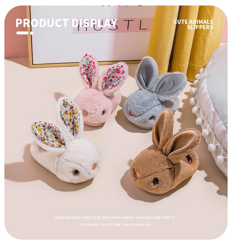 Baby Girls Cotton Slippers 2021 New Winter Children's Cute Rabbit Plush Slippers Boys Home Indoor Shoes Furry Kids Slippers