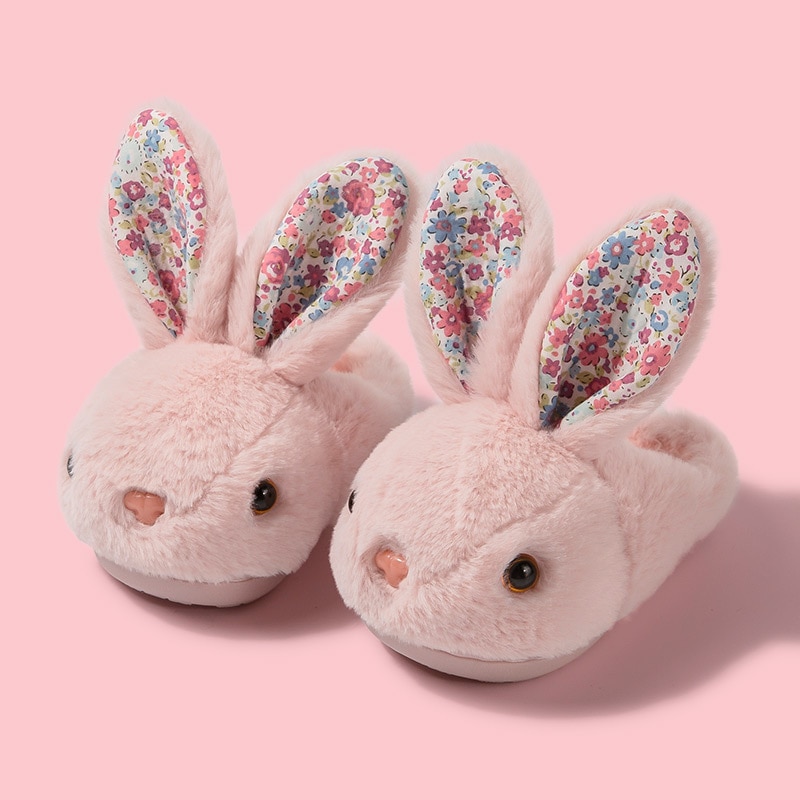 Baby Girls Cotton Slippers 2021 New Winter Children's Cute Rabbit Plush Slippers Boys Home Indoor Shoes Furry Kids Slippers