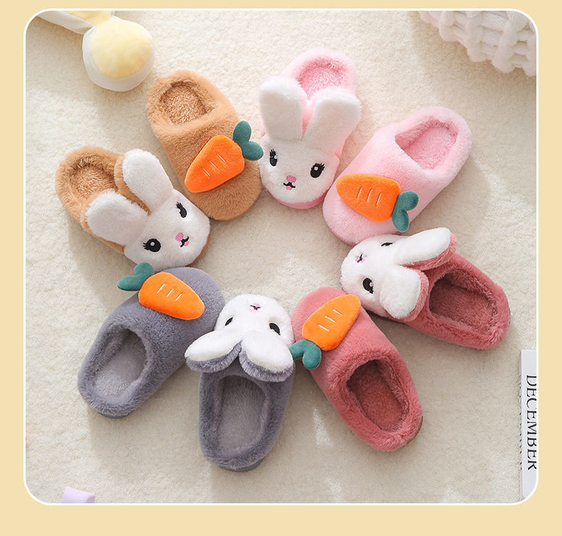 Baby Girls Cotton Slippers Winter Children's Cute Rabbit Plush Slippers Boys Fashion Home Indoor Shoes Furry Kids Slippers