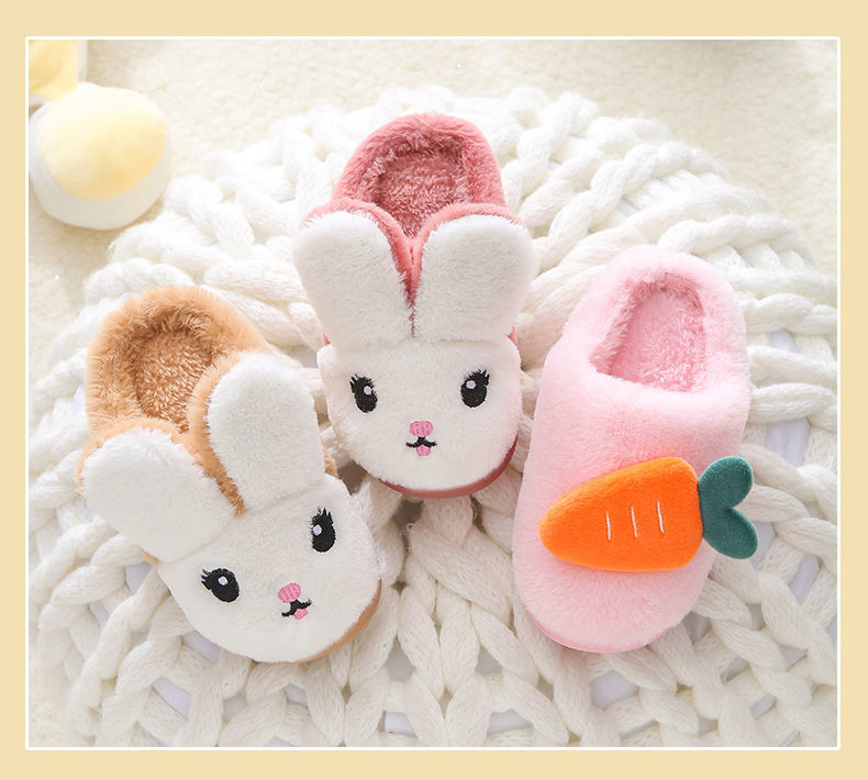 Baby Girls Cotton Slippers Winter Children's Cute Rabbit Plush Slippers Boys Fashion Home Indoor Shoes Furry Kids Slippers