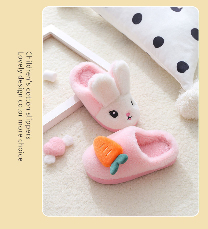 Baby Girls Cotton Slippers Winter Children's Cute Rabbit Plush Slippers Boys Fashion Home Indoor Shoes Furry Kids Slippers