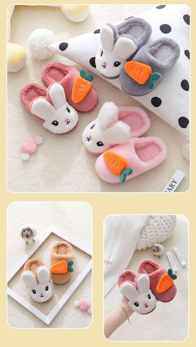 Baby Girls Cotton Slippers Winter Children's Cute Rabbit Plush Slippers Boys Fashion Home Indoor Shoes Furry Kids Slippers