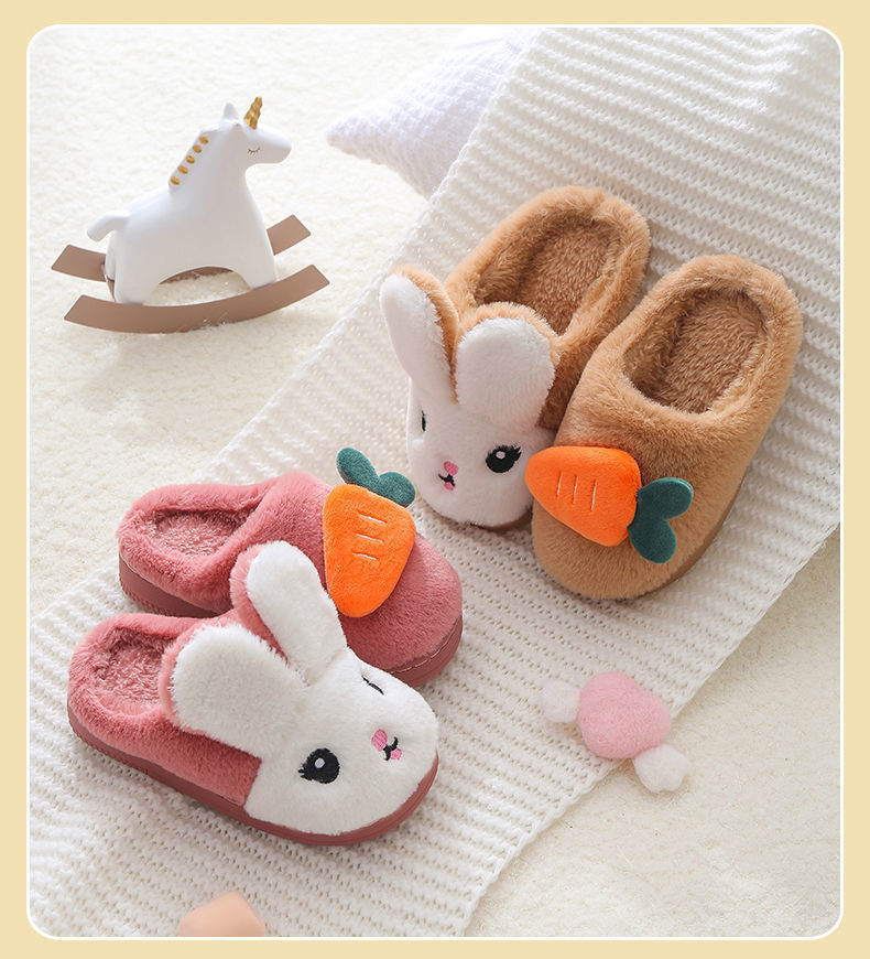 Baby Girls Cotton Slippers Winter Children's Cute Rabbit Plush Slippers Boys Fashion Home Indoor Shoes Furry Kids Slippers