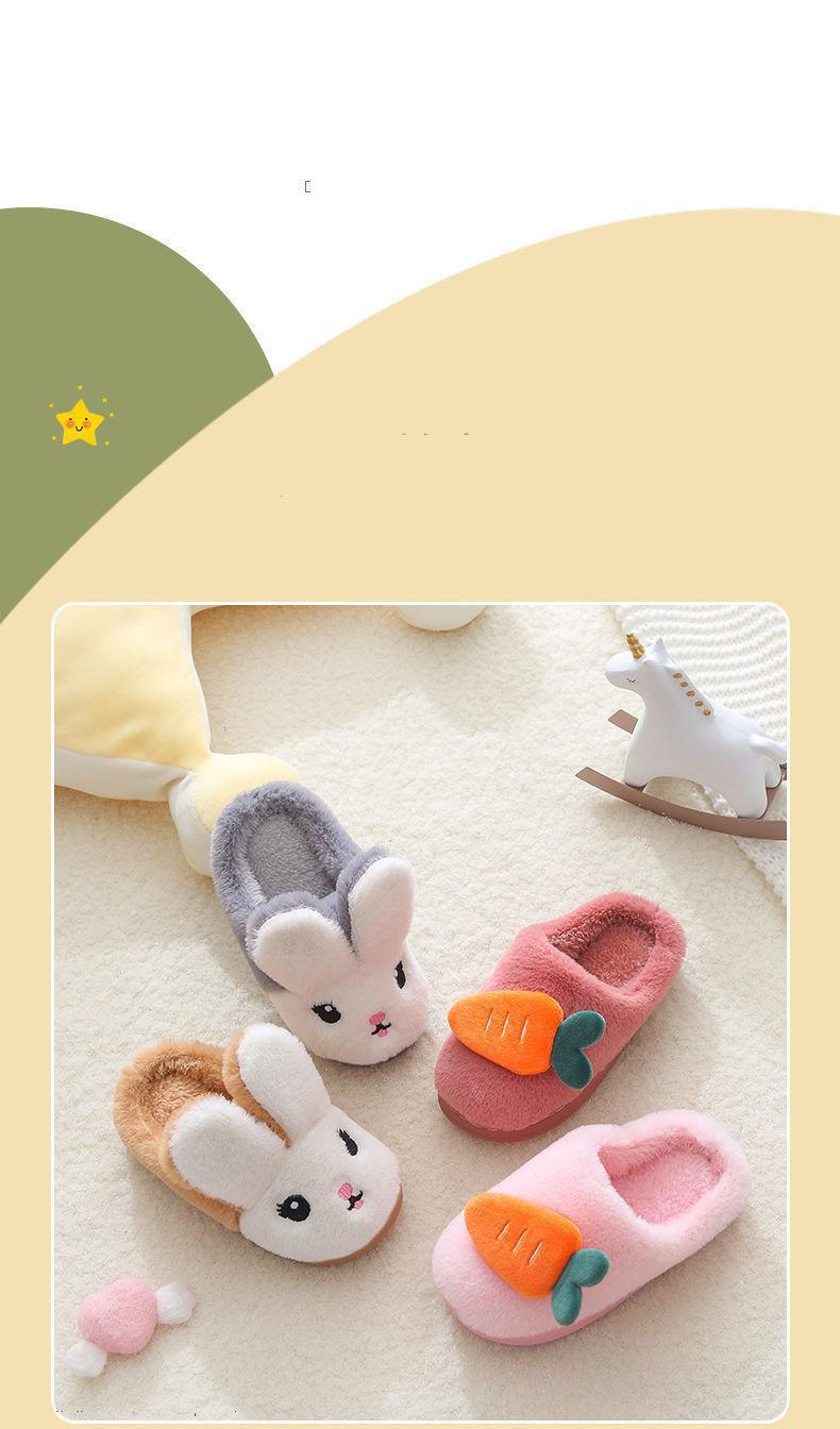 Baby Girls Cotton Slippers Winter Children's Cute Rabbit Plush Slippers Boys Fashion Home Indoor Shoes Furry Kids Slippers