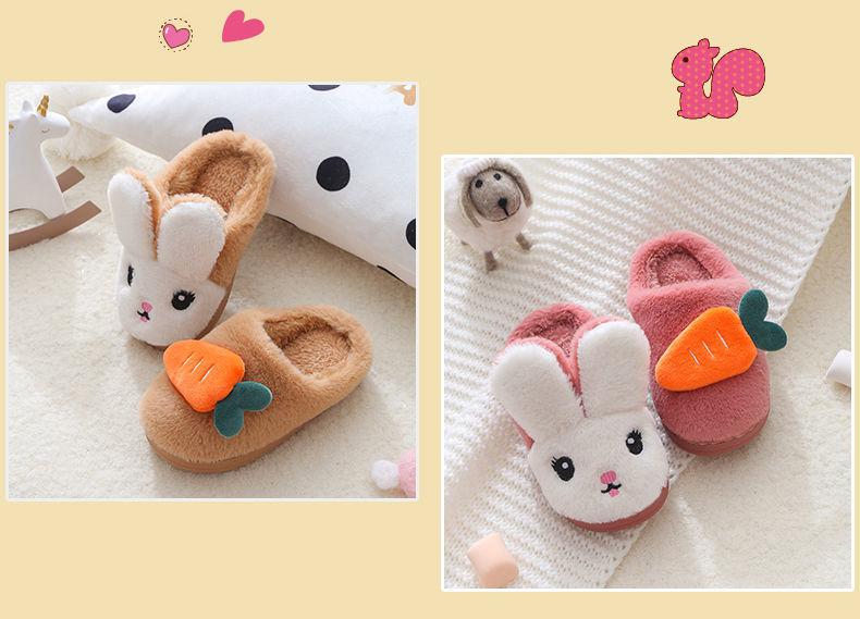 Baby Girls Cotton Slippers Winter Children's Cute Rabbit Plush Slippers Boys Fashion Home Indoor Shoes Furry Kids Slippers