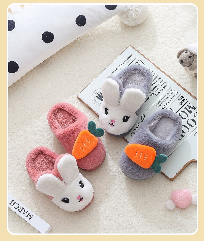 Baby Girls Cotton Slippers Winter Children's Cute Rabbit Plush Slippers Boys Fashion Home Indoor Shoes Furry Kids Slippers