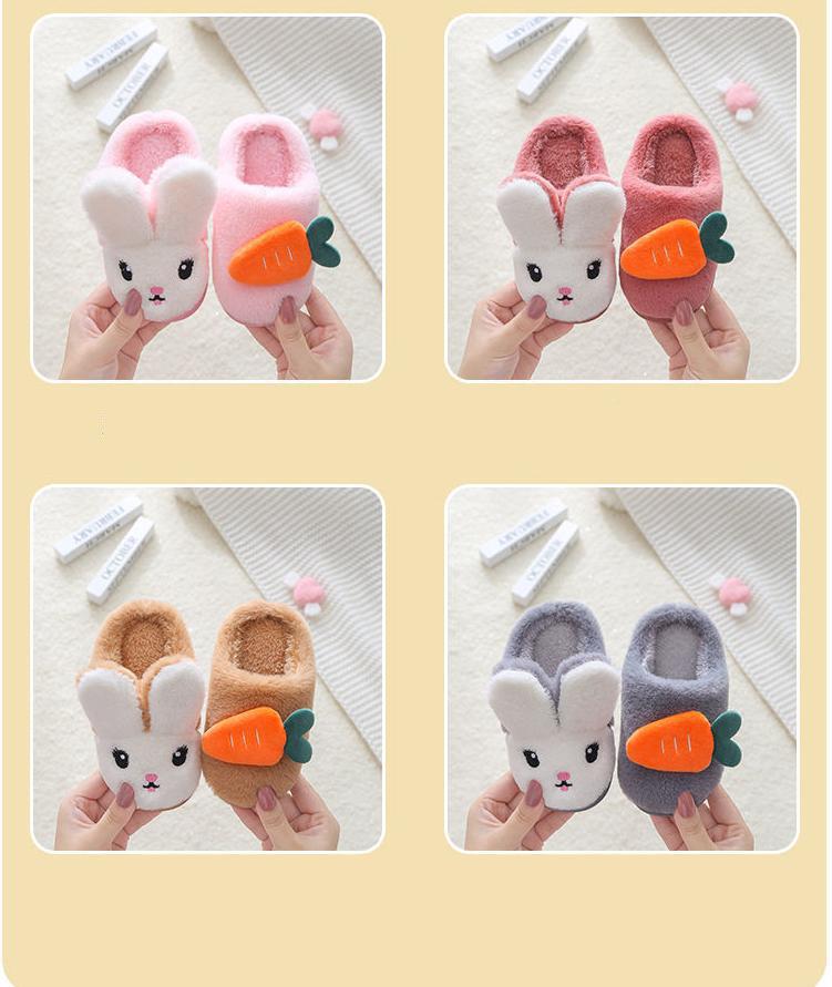 Baby Girls Cotton Slippers Winter Children's Cute Rabbit Plush Slippers Boys Fashion Home Indoor Shoes Furry Kids Slippers