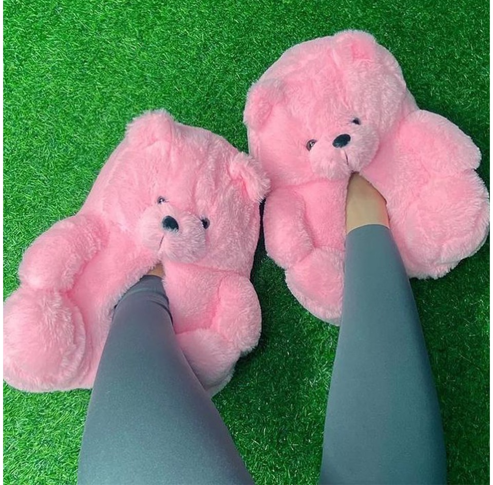 U-DOUBLE Brand Women Winter Plush Slippers Teddy Bear Christmas Cute Style Faux Fur Home Indoor Furry Soft Anti-slip Warm Shoes