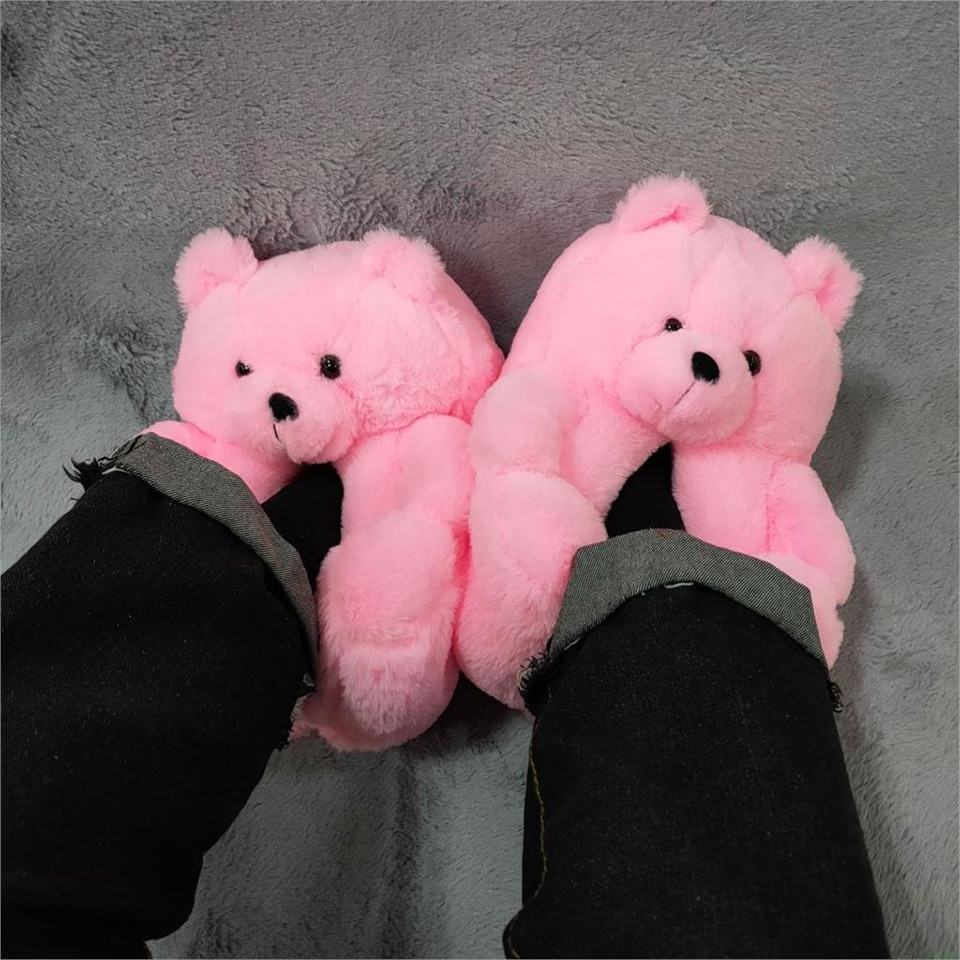 U-DOUBLE Brand Women Winter Plush Slippers Teddy Bear Christmas Cute Style Faux Fur Home Indoor Furry Soft Anti-slip Warm Shoes