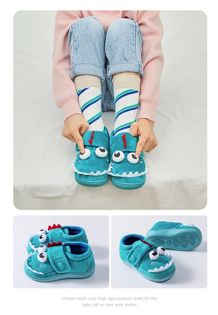 Boys Autumn Winter Slippers Girls Cute Cartoon Dinosaur Home Shoes Children Warm Fur Slipper Kids Unicorn Home Slippers