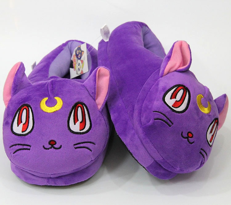 Winter plush warm cotton slippers Sailor Moon anime cosplay Luna cat cartoon slippers month men women couple shoes adult model