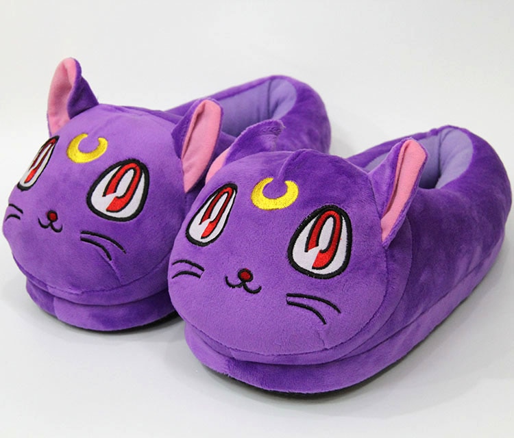 Winter plush warm cotton slippers Sailor Moon anime cosplay Luna cat cartoon slippers month men women couple shoes adult model