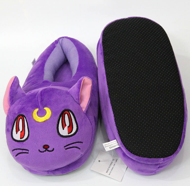 Winter plush warm cotton slippers Sailor Moon anime cosplay Luna cat cartoon slippers month men women couple shoes adult model