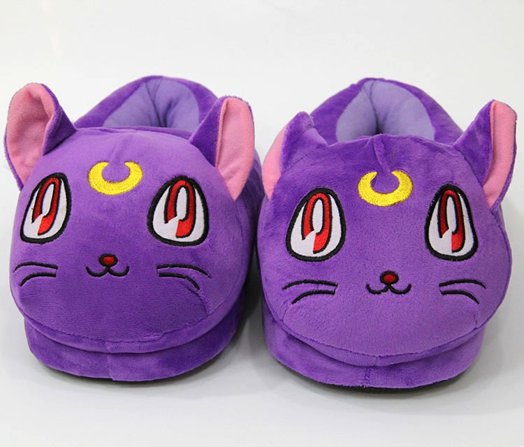 Winter plush warm cotton slippers Sailor Moon anime cosplay Luna cat cartoon slippers month men women couple shoes adult model