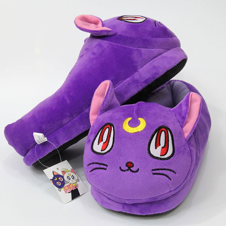 Winter plush warm cotton slippers Sailor Moon anime cosplay Luna cat cartoon slippers month men women couple shoes adult model