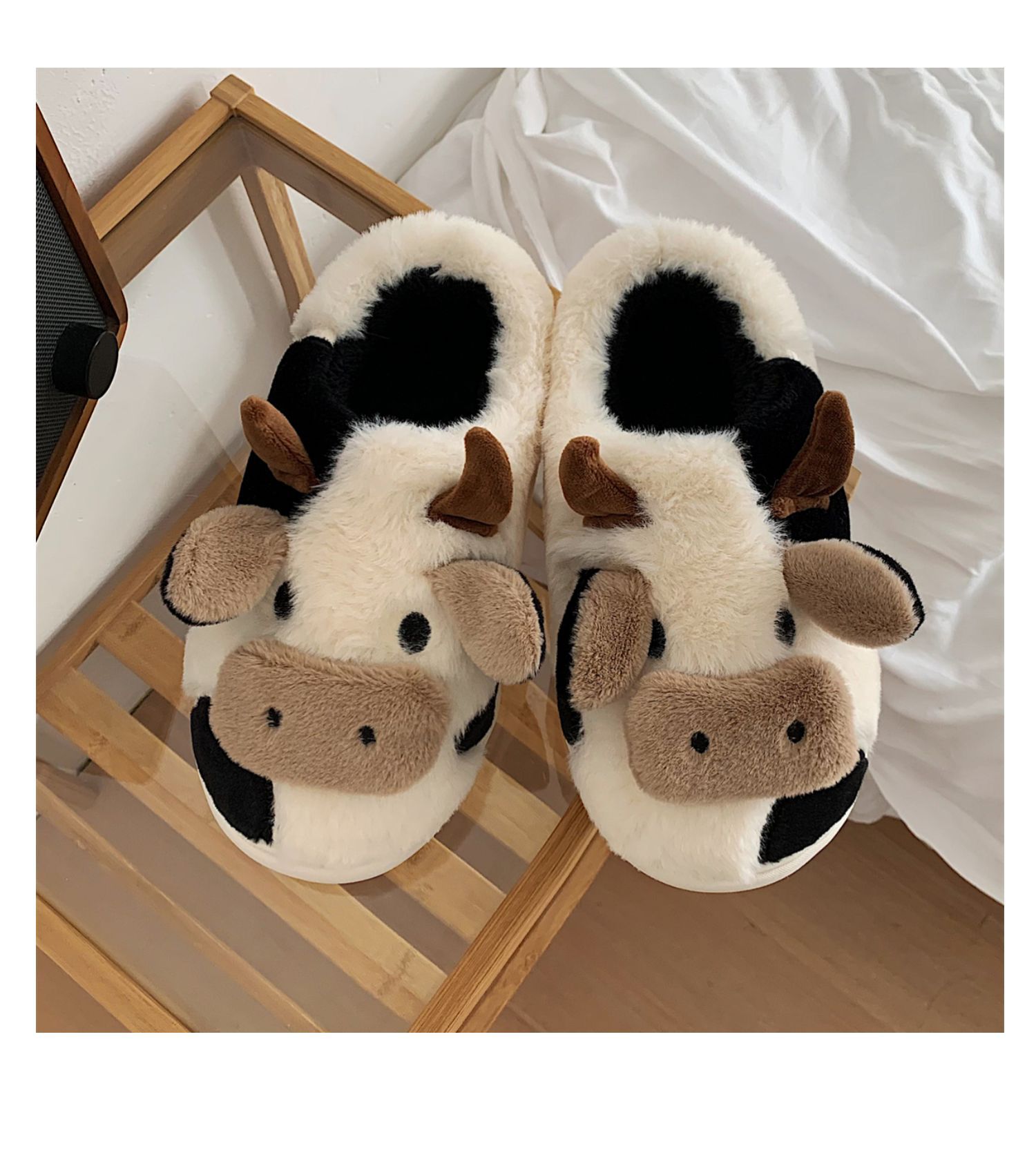 Soft Cute Girly Heart All-inclusive with Cow Cotton Slippers Women Winter Non-slip Warm Home Shoes