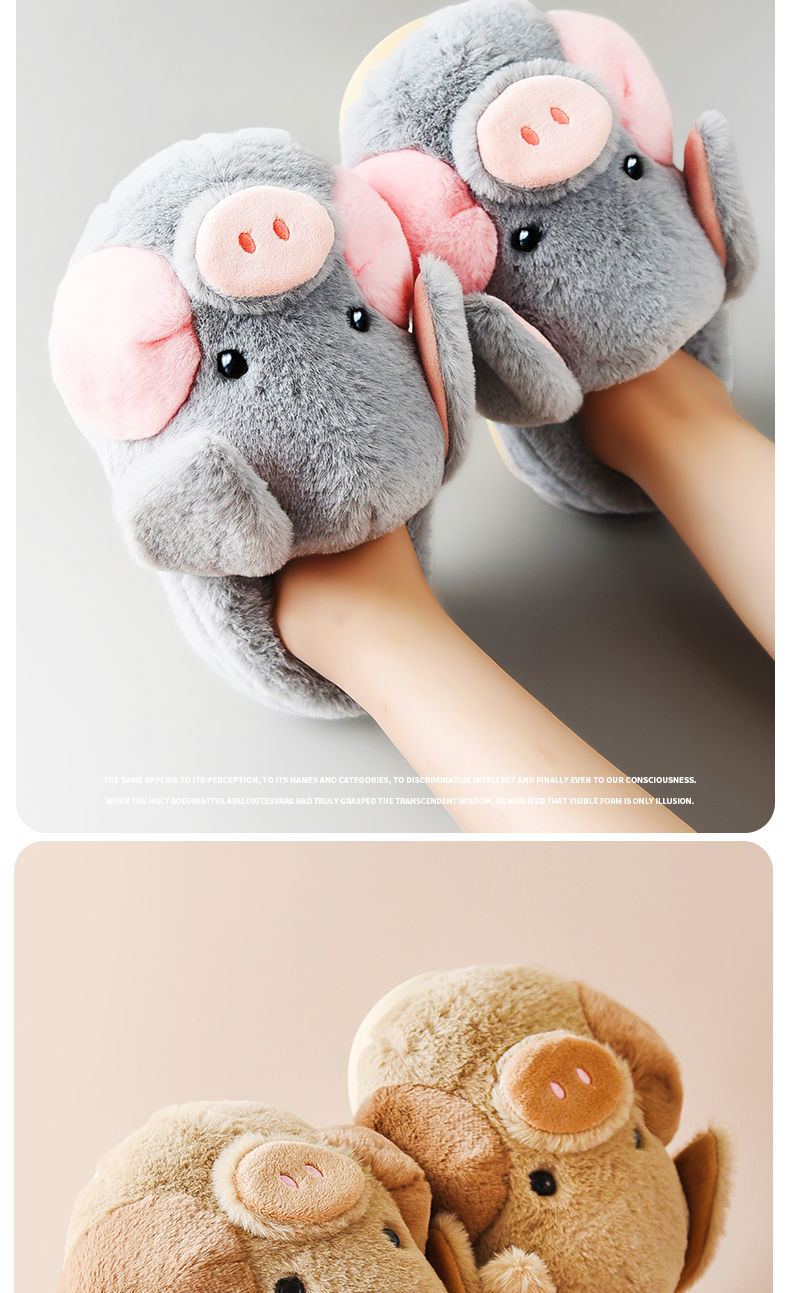 2022 Indoor Couple Shoes Men Women Fluffy Pig Slippers Girls Pink Fur Slides Kawaii Home Shoes Woman Cute Plush Piggy Slippers