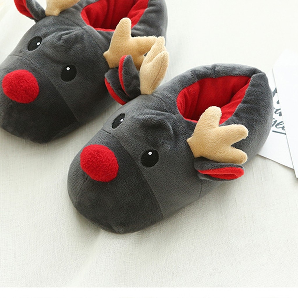 Women Men Slippers Couple Winter Soft Christmas Deer Cotton Slippers Cute Plush Cotton Indoor Bedroom Non-slip Soft Home Shoes