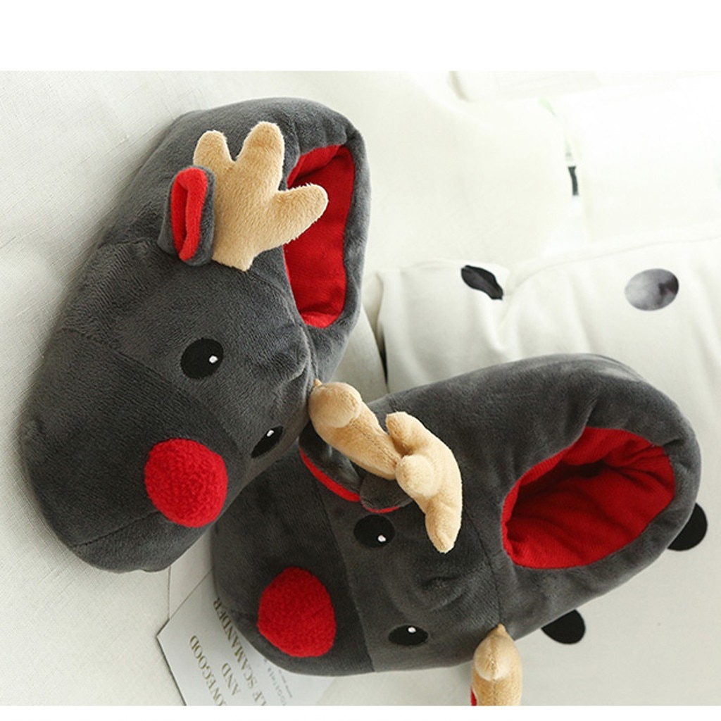 Women Men Slippers Couple Winter Soft Christmas Deer Cotton Slippers Cute Plush Cotton Indoor Bedroom Non-slip Soft Home Shoes