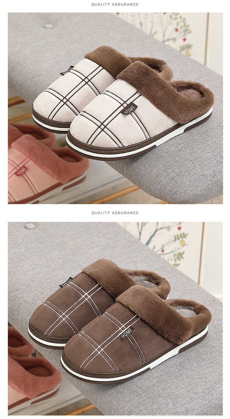 Winter home Men slippers Comfortable Soft Cotton slippers Men indoor Striped lattice plush Warm Big size home house slipper Male