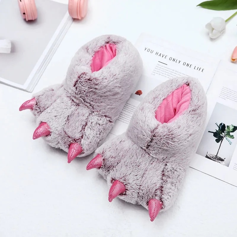 Women Man Fashion Winter Warm Indoor Cotton Cute Plush Slides Cartoon Bear Claw Slippers Home Cotton Slippers Couple Floor Shoes