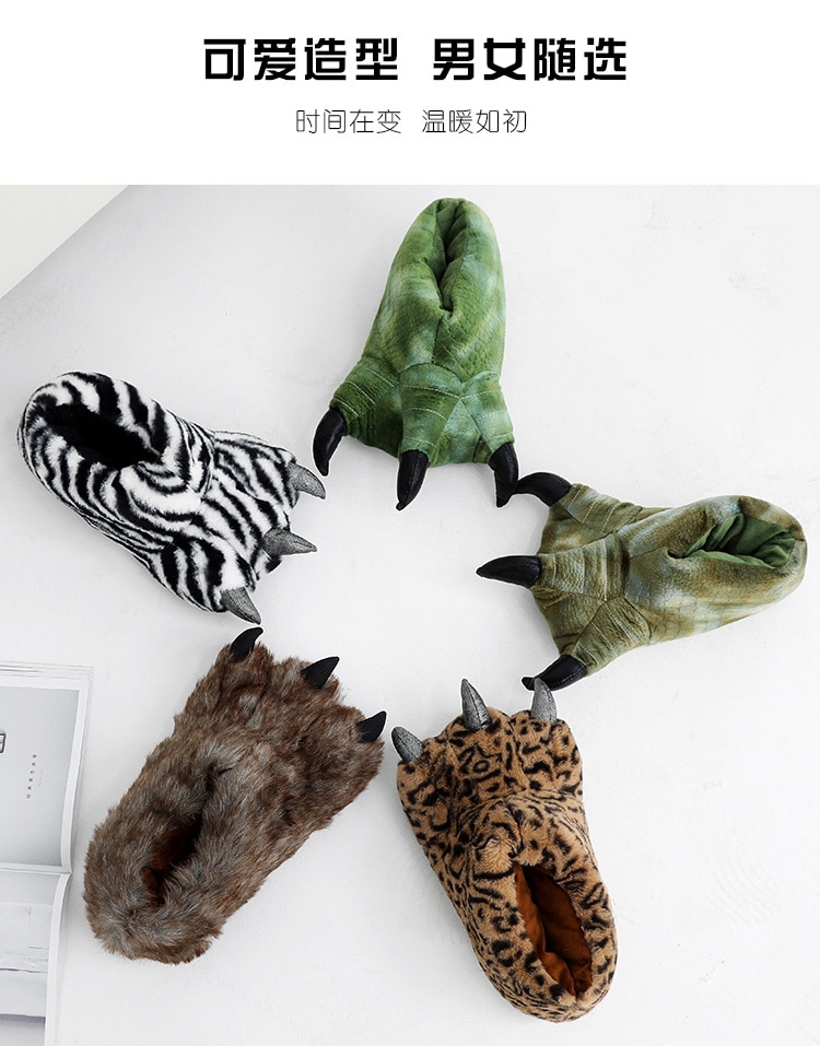 Women Man Fashion Winter Warm Indoor Cotton Cute Plush Slides Cartoon Bear Claw Slippers Home Cotton Slippers Couple Floor Shoes