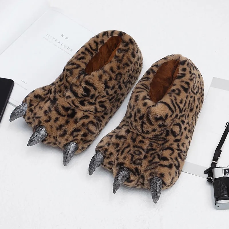 Women Man Fashion Winter Warm Indoor Cotton Cute Plush Slides Cartoon Bear Claw Slippers Home Cotton Slippers Couple Floor Shoes