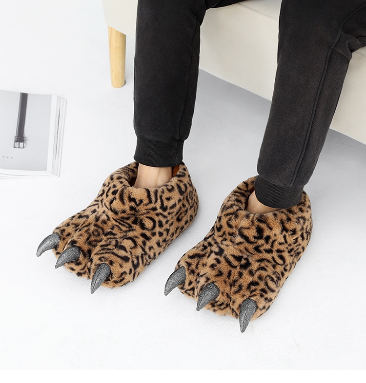 Women Man Fashion Winter Warm Indoor Cotton Cute Plush Slides Cartoon Bear Claw Slippers Home Cotton Slippers Couple Floor Shoes