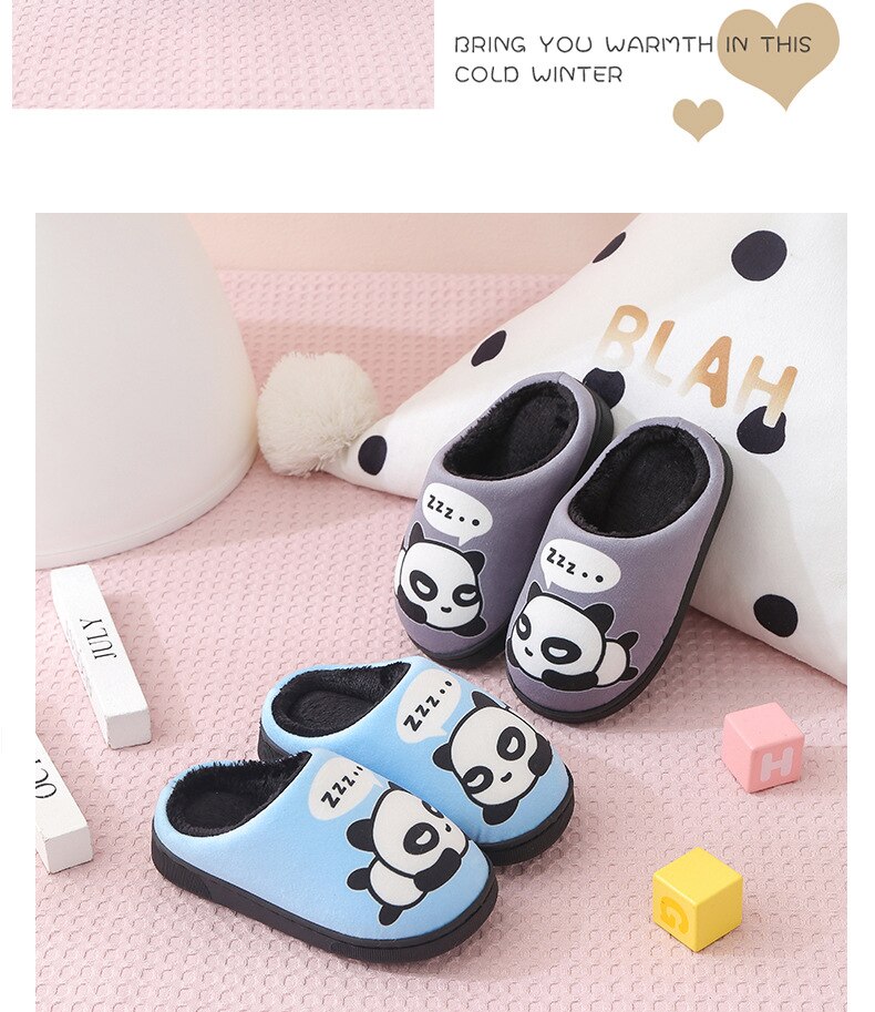 Winter Children Slippers Boys Indoor Home Shoes Warm Kids Flip Flops Plush Velvet Cartoon Panda Baby Girls Bedroom Casual Shoes