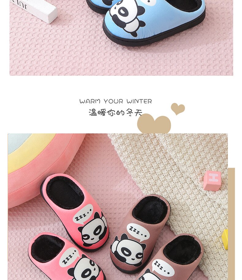 Winter Children Slippers Boys Indoor Home Shoes Warm Kids Flip Flops Plush Velvet Cartoon Panda Baby Girls Bedroom Casual Shoes