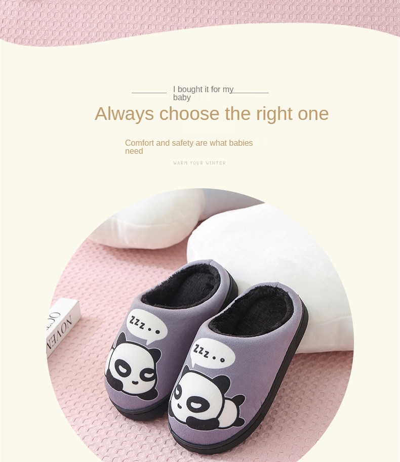 Winter Children Slippers Boys Indoor Home Shoes Warm Kids Flip Flops Plush Velvet Cartoon Panda Baby Girls Bedroom Casual Shoes