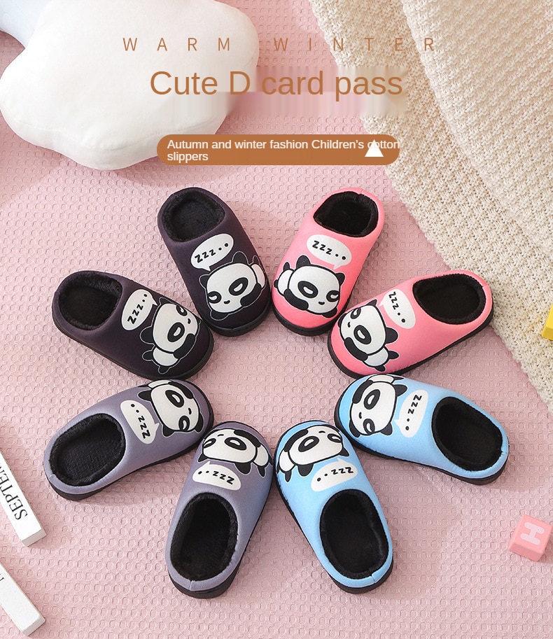 Winter Children Slippers Boys Indoor Home Shoes Warm Kids Flip Flops Plush Velvet Cartoon Panda Baby Girls Bedroom Casual Shoes