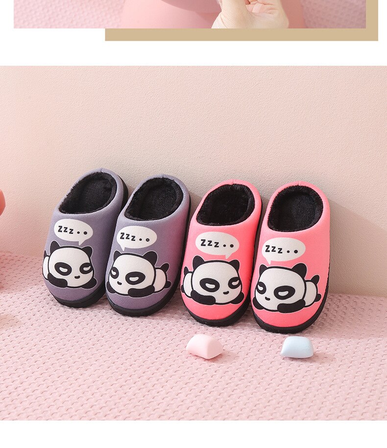 Winter Children Slippers Boys Indoor Home Shoes Warm Kids Flip Flops Plush Velvet Cartoon Panda Baby Girls Bedroom Casual Shoes