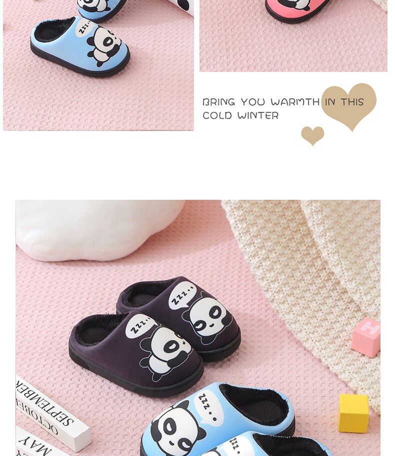 Winter Children Slippers Boys Indoor Home Shoes Warm Kids Flip Flops Plush Velvet Cartoon Panda Baby Girls Bedroom Casual Shoes