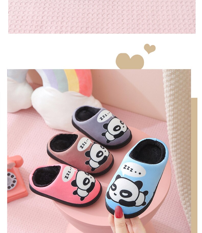 Winter Children Slippers Boys Indoor Home Shoes Warm Kids Flip Flops Plush Velvet Cartoon Panda Baby Girls Bedroom Casual Shoes