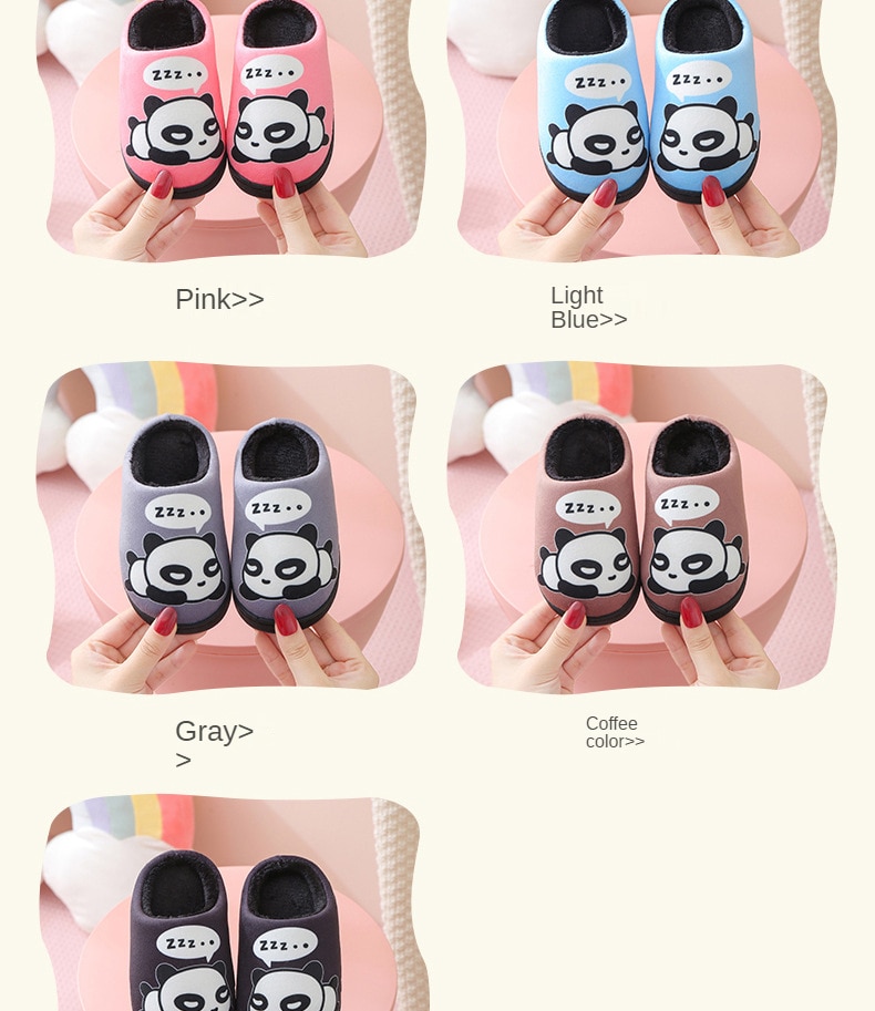 Winter Children Slippers Boys Indoor Home Shoes Warm Kids Flip Flops Plush Velvet Cartoon Panda Baby Girls Bedroom Casual Shoes