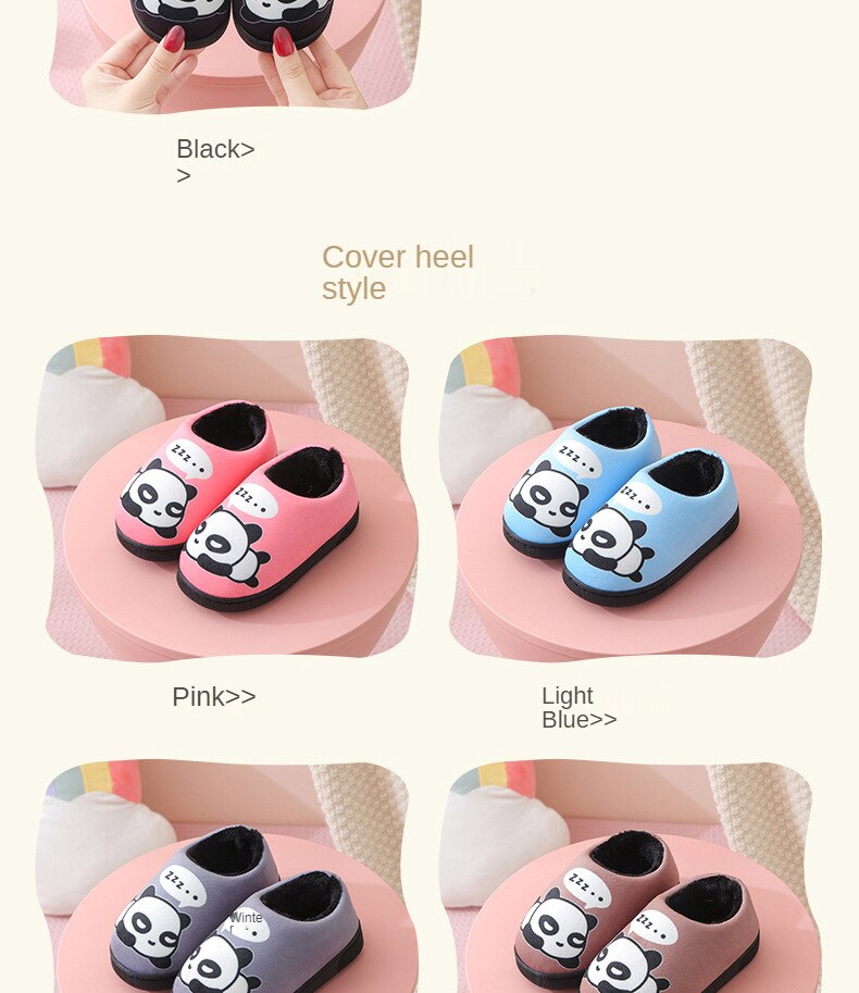 Winter Children Slippers Boys Indoor Home Shoes Warm Kids Flip Flops Plush Velvet Cartoon Panda Baby Girls Bedroom Casual Shoes