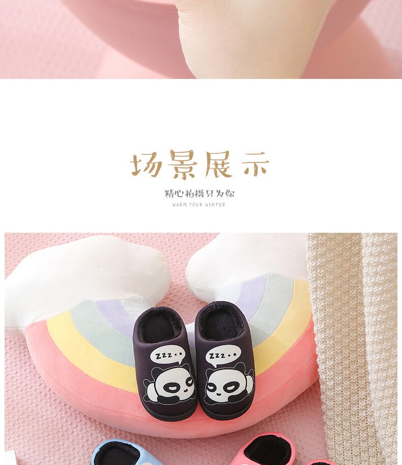 Winter Children Slippers Boys Indoor Home Shoes Warm Kids Flip Flops Plush Velvet Cartoon Panda Baby Girls Bedroom Casual Shoes