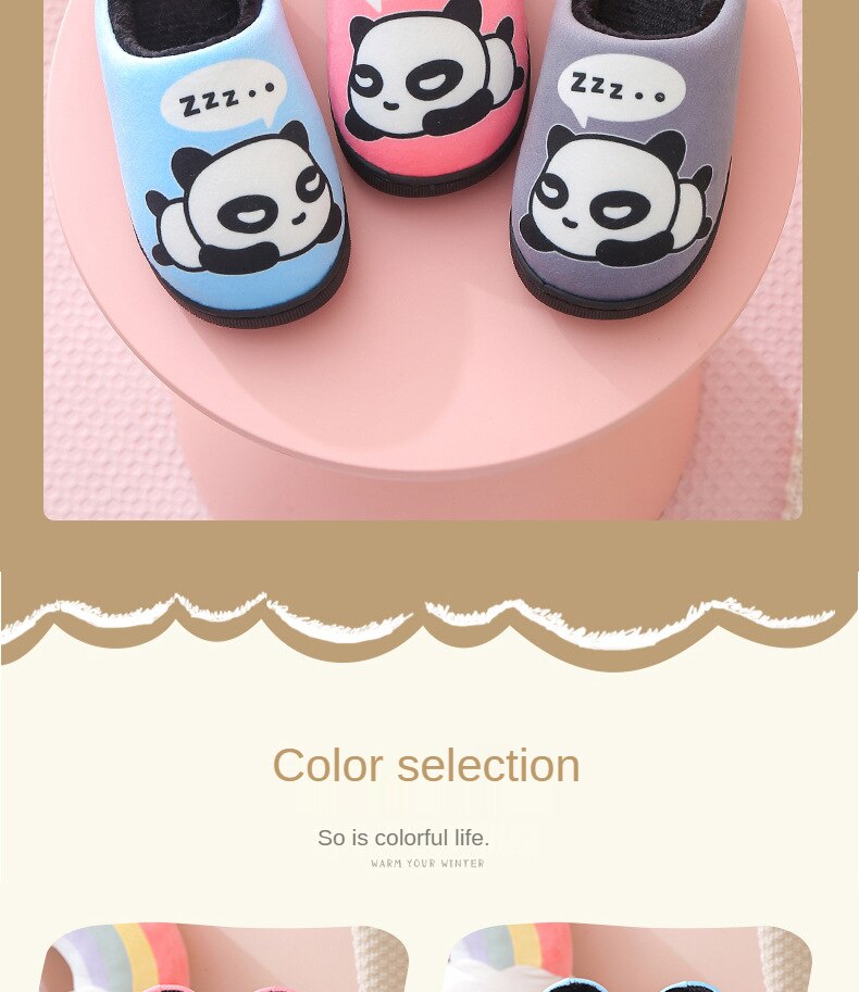 Winter Children Slippers Boys Indoor Home Shoes Warm Kids Flip Flops Plush Velvet Cartoon Panda Baby Girls Bedroom Casual Shoes