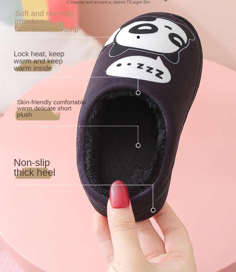 Winter Children Slippers Boys Indoor Home Shoes Warm Kids Flip Flops Plush Velvet Cartoon Panda Baby Girls Bedroom Casual Shoes