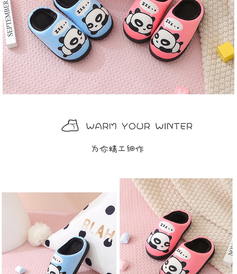 Winter Children Slippers Boys Indoor Home Shoes Warm Kids Flip Flops Plush Velvet Cartoon Panda Baby Girls Bedroom Casual Shoes