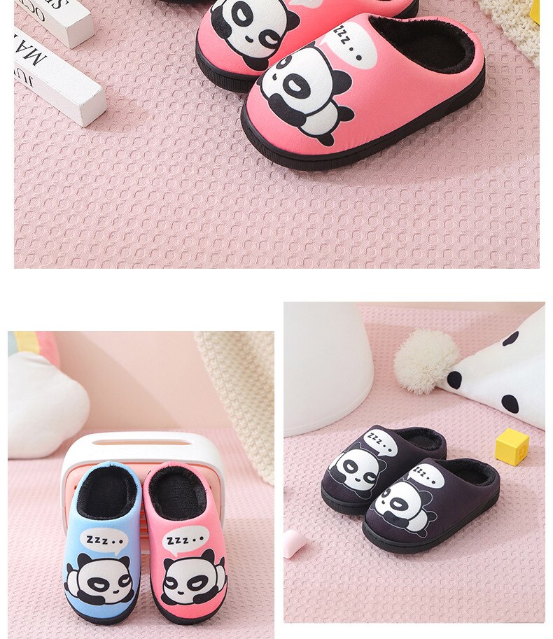 Winter Children Slippers Boys Indoor Home Shoes Warm Kids Flip Flops Plush Velvet Cartoon Panda Baby Girls Bedroom Casual Shoes