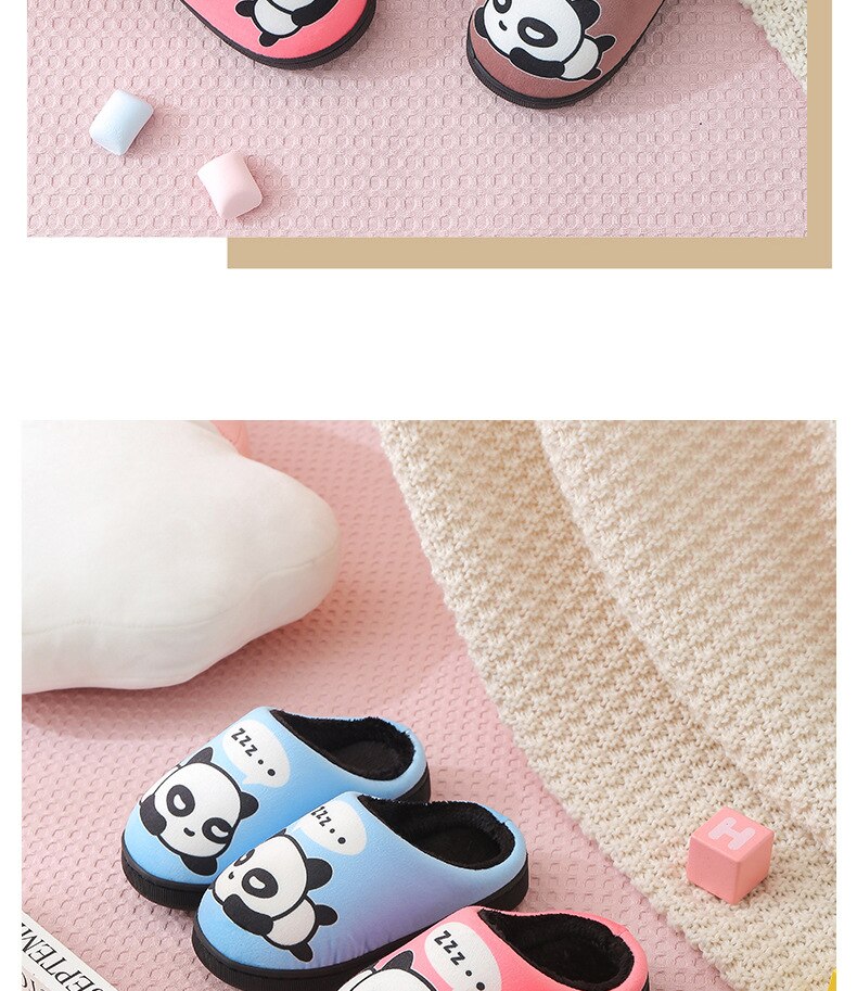 Winter Children Slippers Boys Indoor Home Shoes Warm Kids Flip Flops Plush Velvet Cartoon Panda Baby Girls Bedroom Casual Shoes