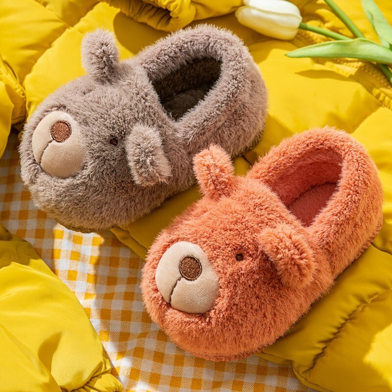 Children's Cotton Slippers 2021 Autumn and Winter Cute Cartoon Bear Boys and Girls Home Toddler Baby Cotton Shoes Kids Slippers